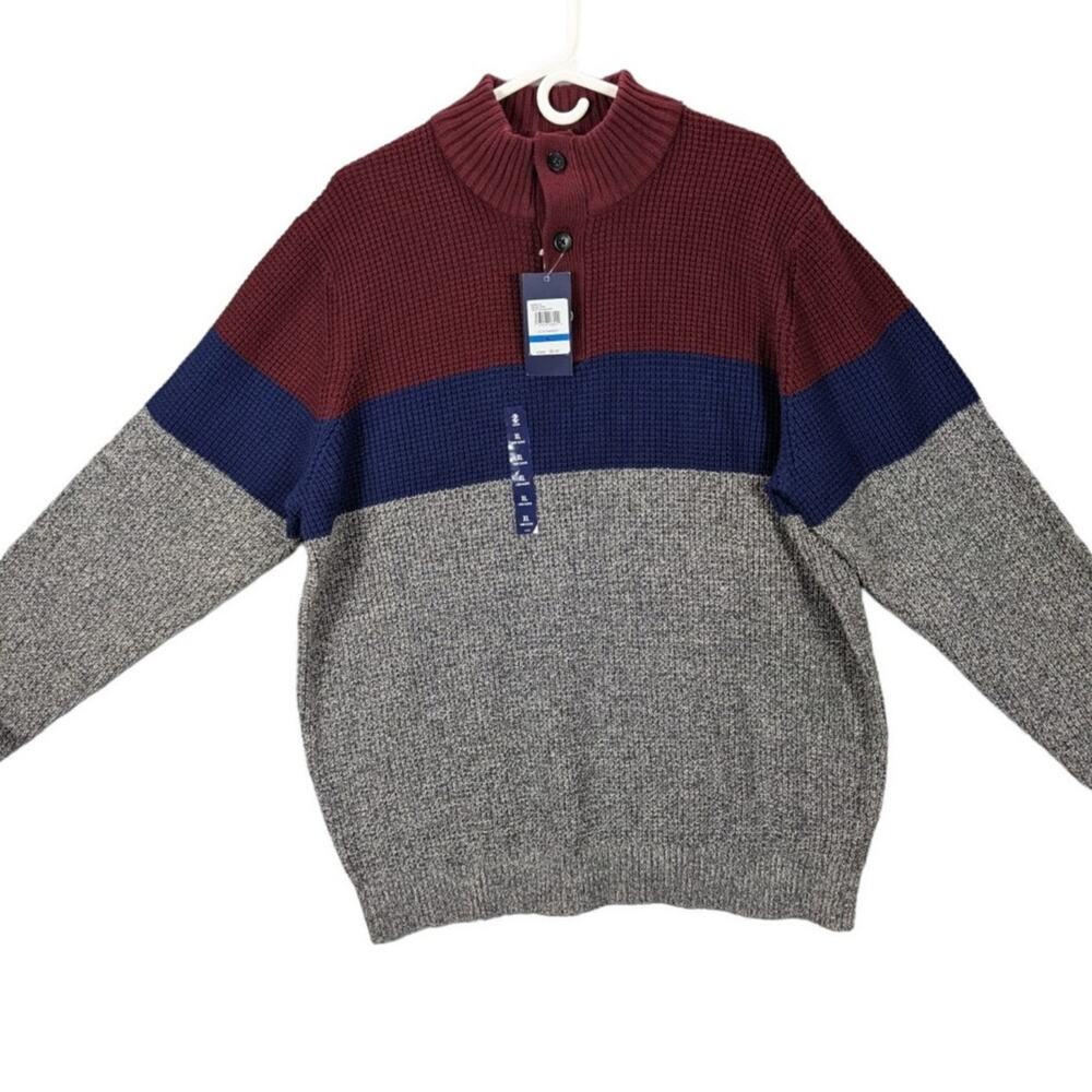 Izod Sweater Mens Extra Large Mock Neck Pullover Gray Blue Maroon Red NWT READ